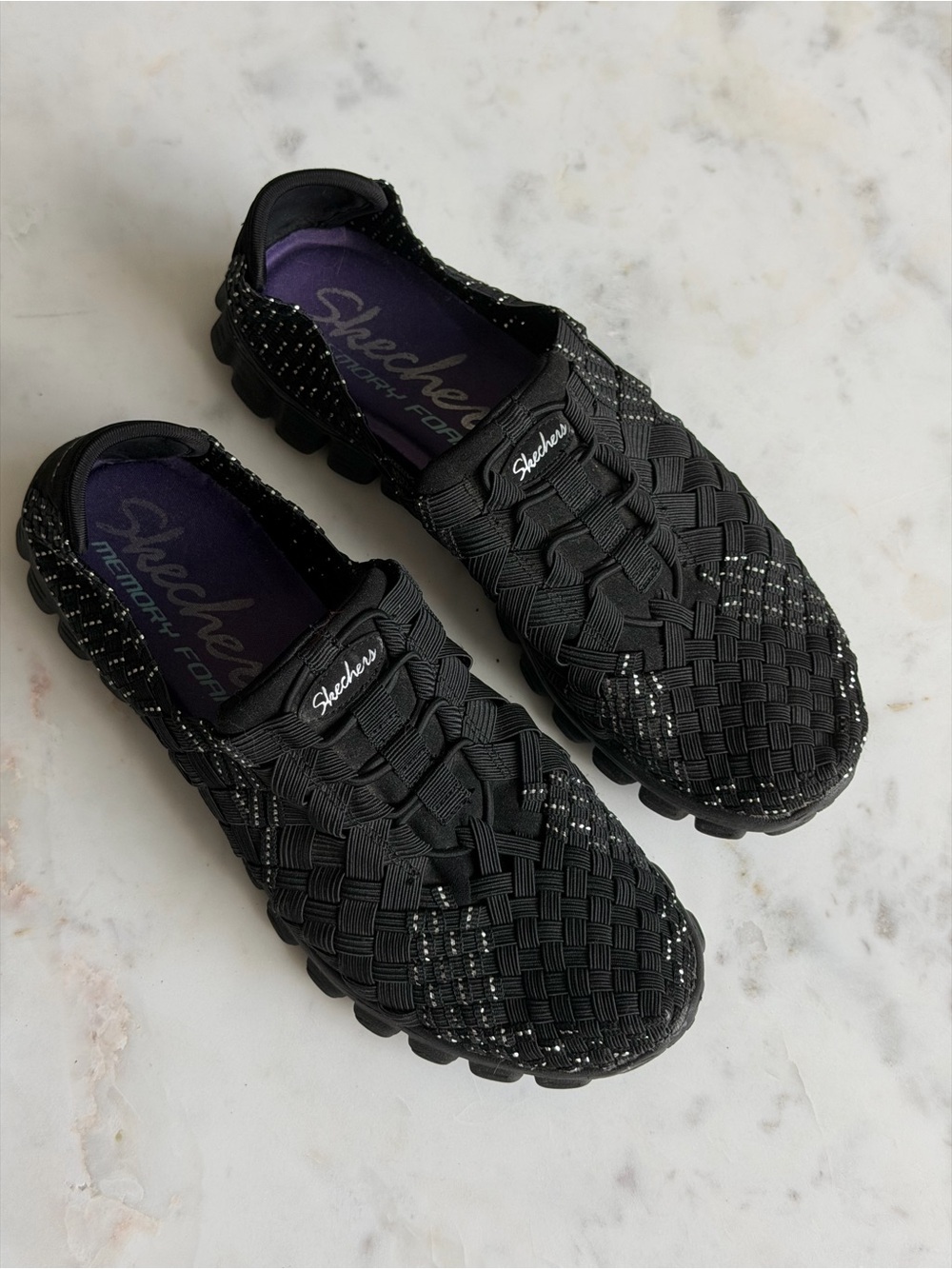 Skechers EZ Flex 2 Flighty Black Woven Memory Foam Slip On Flats Size 8
